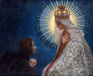 피오트르 스타히예비치가 그린 오스트로브람스카 성모 앞에서 기도하는 아담 미츠키에비치