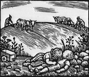 젊은 연인들을 묘사한 목판화 그림(1919). 딜리어스의 오페라 《마을의 로미오와 줄리엣》의 원작인 고트프리트 켈러의 이야기에서 가져왔다.