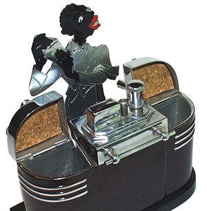 1936년에 제작된 아르데코 양식의 론손 탁상용 라이터. 깜둥이 이미지를 사용한 소비재의 예시이다.