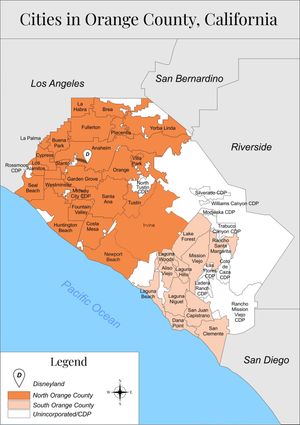 오렌지군 도시 및 인구조사 지정 지역 지도
