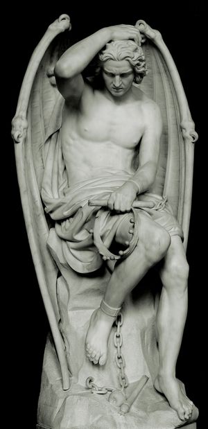 악의 천재(Le génie du mal)(1848) 윌리엄 게프스(Guillaume Geefs) 작, 리에주 대성당(Liège Cathedral) 소장. 영어로는 악의 천재(The Genius of Evil), 악의 영(The Spirit of Evil), 리에주의 루시퍼(The Lucifer of Liège), 또는 간단히 루시퍼(Lucifer)로 알려져 있다.