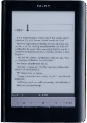 제인 오스틴의 『오만과 편견』을 보여주는 리더 터치 에디션