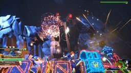 디즈니 파크의 어트랙션을 활용하는 "어트랙션 플로우" 공격을 하는 소라. 킹덤 하츠 III의 새로운 기능이다.