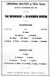 1887년 9월 12일 '더 웬즈데이'와의 올리브 그로브 경기 광고 전단