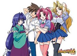 왼쪽부터 시계방향으로: 카미시로 린, 시키모리 카즈키, 미야마 유나, 카제츠바키 쿠리코