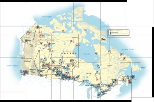 캐나다 진실과 화해 위원회가 원주민에게 기숙 학교의 영향에 대해 조사하고 진술을 수집한 지역이 표시된 지도