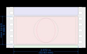 토드-AO / 파나비전(5-perf) 70mm 네거티브 프레임 크기; 울트라 파나비전 1.25배 애나모픽 기법은 왜곡된 원으로 표현됨