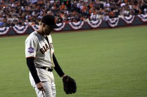 2012년 월드 시리즈 기간 동안 우익수로 활약하는 펜스