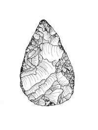 전기 구석기 시대에 발견된 아슐리안 핸드 액스의 복제 그림. 원석은 흑요석이며, 석핵의 양쪽을 날로 사용했다.