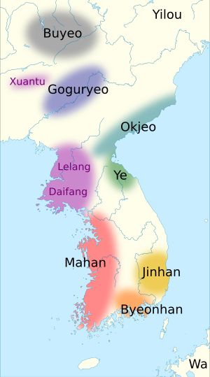 《삼국지》 위지 동이전에 묘사된 동쪽의 여러 민족 분포도