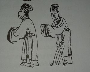 중국 서적 "安南來威圖冊"에 묘사된 막당중(왼쪽)