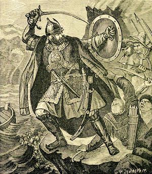  “예르마크의 죽음, 1584년" 『러시아 역사 이야기』 L. P. 셰르구노바(Л. П. Шергунова) 저의 표지에서. 1901년