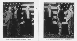 왼쪽부터 첫 번째 사진: 찰스 A. 타운, 윌리엄 제닝스 브라이언, 그리고 스티븐슨. 왼쪽부터 두 번째 사진: 스티븐슨, 브라이언, 그리고 타운. 두 사진 모두 1900년 7월에 촬영됨.