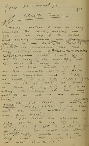 1891년 소설의 새로운 장 중 하나의 원고; 여기서는 4장으로 표시되어 있지만, 5장이 됨