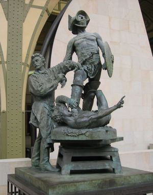 제롬이 "검투사들"을 조각하는 모습: 제롬의 기념비, 1909년, 그의 사위 Aimé Morot 작품, 오르세 미술관 소장