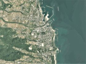 구니사키시(舊 구니사키정) 중심부 주변의 항공사진. 2015년 5월 26일 촬영. 국토교통성 국토지리원 지도・항공사진 열람 서비스의 항공사진을 기반으로 작성.