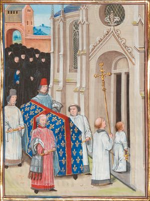 장례식 행렬을 이끄는 랭스 대주교 장 드 비엔느(Jean de Vienne), 르와제 리에데(Loyset Liédet) 그림