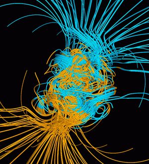 글랫츠마이어 모델의 지구 자기장 역전 이전 시각화