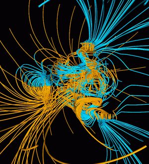 글랫츠마이어 모델의 지구 자기장 역전 과정 시각화