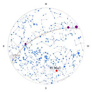 아르헨티나에서 본 R136a1의 밤하늘 위치