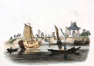 대운하. 1793년 청나라에 파견된 마카르트니 사절단의 화가 윌리엄 알렉산더가 그린 그림