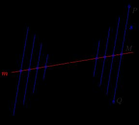 쌍곡선: 평행현의 중점들은 한 직선 위에 있다.
