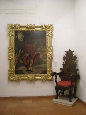 1707년 도시를 불태운 것에 대한 벌로, 샤티바에 거꾸로 전시된 스페인 필리프 5세의 초상화.