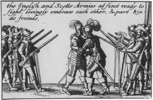 영국과 스코틀랜드 군대가 서로 포옹하는 모습