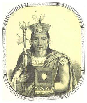 최초로 마스카파차(Mascapaicha)를 착용한 신치 로카(Sinchi Roca)의 초상화.