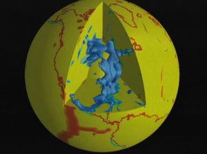 맨틀 속에 가라앉은 파라론 판의 시뮬레이션 모델
