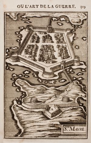 마네손 말레의 산타 마우라(Ste. Maure) 성과 성벽 도시, 1686년