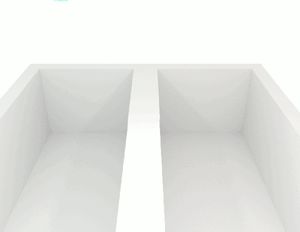 점성의 시뮬레이션. 왼쪽 유체는 점성이 낮고 뉴턴 유체의 거동을 보이는 반면, 오른쪽 유체는 점성이 높고 비뉴턴 유체의 거동을 보인다.