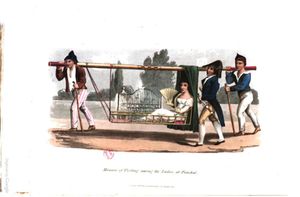 포르투갈 마데이라(Madeira)의 가마꾼이 든 가마, 1821년