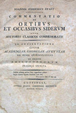 1786년 저서 Commentatio de ortibus et occasibus siderum apud auctores classicos commemoratis