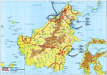 보르네오 전역의 진행 상황을 보여주는 지도