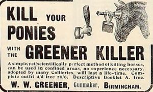 1912년 "The Greener Killer" 권총 광고. 말과 조랑말 안락사용