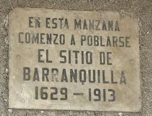 바랑키야 인구가 시작된 구역을 표시하는 명판