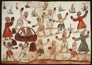 죽은 남편의 시신과 함께 산 채로 매장되는 당가르 카스트 출신의 힌두 과부. 카사나텐세 코덱스 (c. 1540).