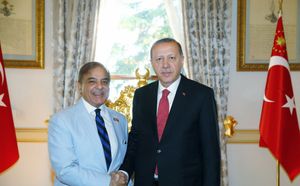 2017년 9월 16일 터키 대통령 레제프 타이이프 에르도안과 함께한 셰바즈 샤리프