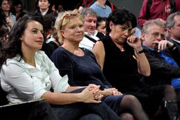 왼쪽부터 유럽 에콜로지-녹색당 전국 서기 세실 뒤프로, 졸리, 유럽 의회 의원 미셸 리바지, 다니엘 콘-벤디트(2010년 11월 13일)