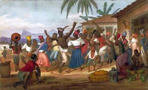 약 1822년 흑인 브라질 사람들이 혼고(jongo)를 추는 모습