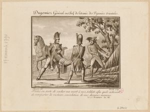 뒤고미에의 흑산 전투에서의 죽음을 묘사한 당시 판화