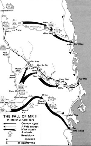 사단의 작전이 상단에 있는 II 군단의 몰락 지도