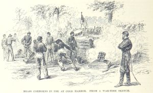 연합군 코혼 곡사포의 사격 장면, 알프레드 워드(Alfred Waud) 그림