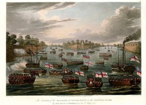 1824년 7월 8일, 양곤 강(Rangoon River) 파고다 포인트(Pagoda Point) 방어진 공격