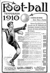 가스 앤드 차베스(Gath & Chaves) 광고. 1910년 아르헨티나 부에노스아이레스에서 영국 제조업체 맥그리거(Mc Gregor)의 축구화를 포함한 "풋볼(foot-ball)" 제품을 아르헨티나 페소(m$n) 10으로 홍보하고 있다.