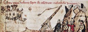 “교황 우르바누스 6세는 노체라 성에 포위되었다”, 조반니 세르캄비의 크로니체에서