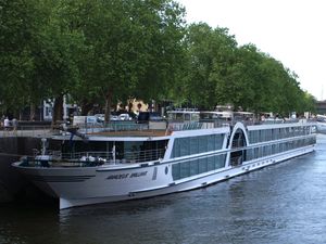 하천에서 운항하는 크루즈 여객선의 예. 도나우 강에서 크루즈를 운항하는 아마데우스 브릴리언트(Amadeus Brilliant).