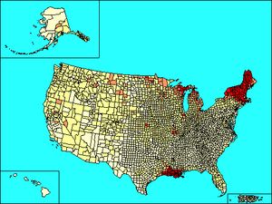 2000년 미국 인구 조사에 따른 프랑스계 미국인 분포