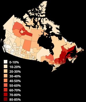 2021년 캐나다 인구조사에 따른 캐나다 가톨릭 인구 분포